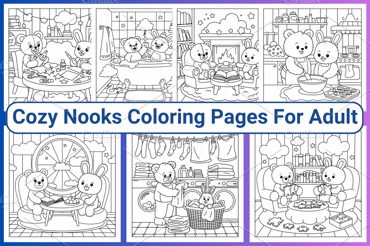 Cozy Nooks Colorign Page Vol-01, an Animal Illustration by Coco Bloom (Photo 1 of 3)
