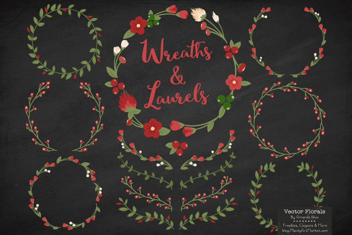 Christmas Vector Flower Wreaths, a Seasonal Illustration by Amanda Ilkov (Photo 2 of 3)