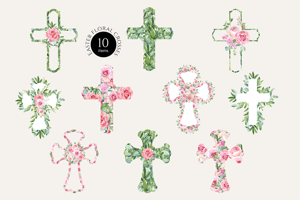 Watercolor Floral Easter Crosses, an Object Graphic by Elena Dorosh (Photo 2 of 5)