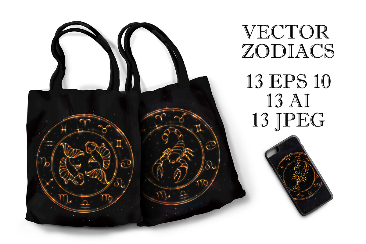 SET / GOLDEN ZODIAC SIGNS / VECTOR, an Animal Illustration by Nadin_Lebedeva (Photo 2 of 17)