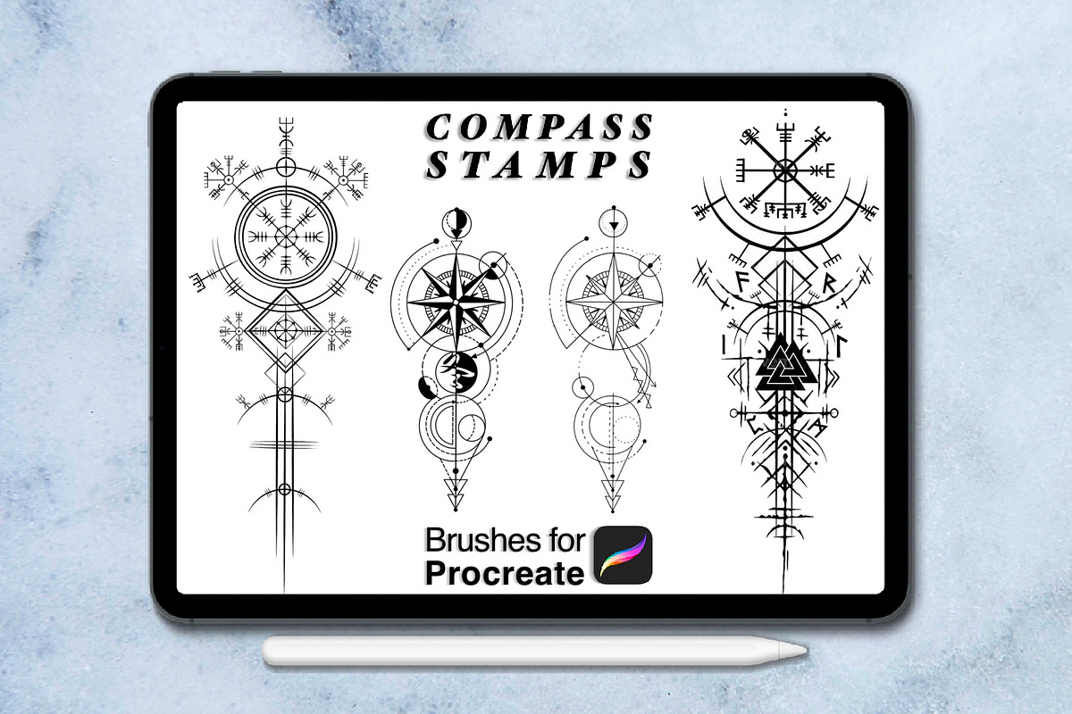120 compass tattoo-style procreate, a Brush Add-On by Arts For Peace (Photo 5 of 9)