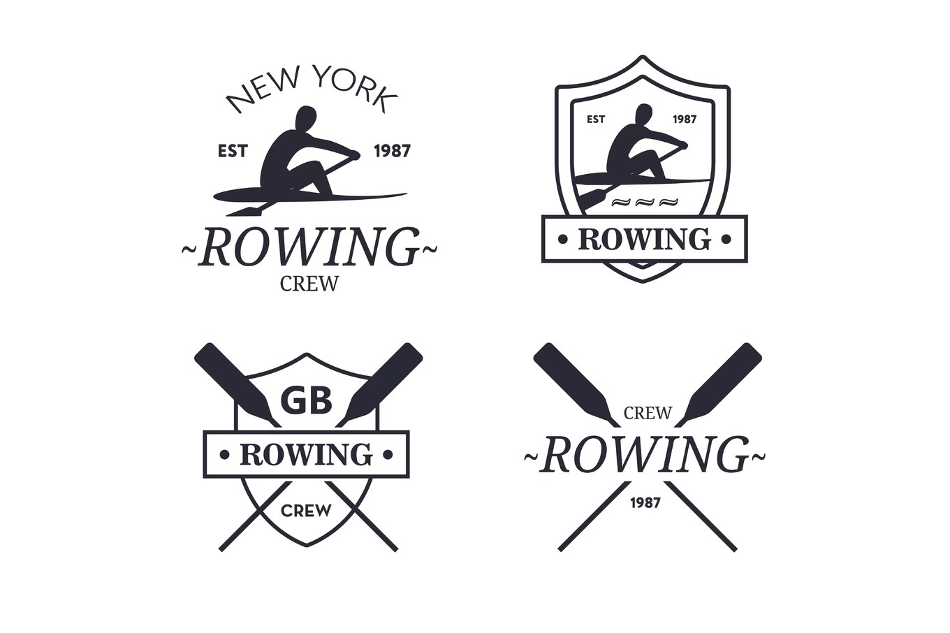 Rowing team logo. Vector emblem of rowing crew with paddles. Rower ...