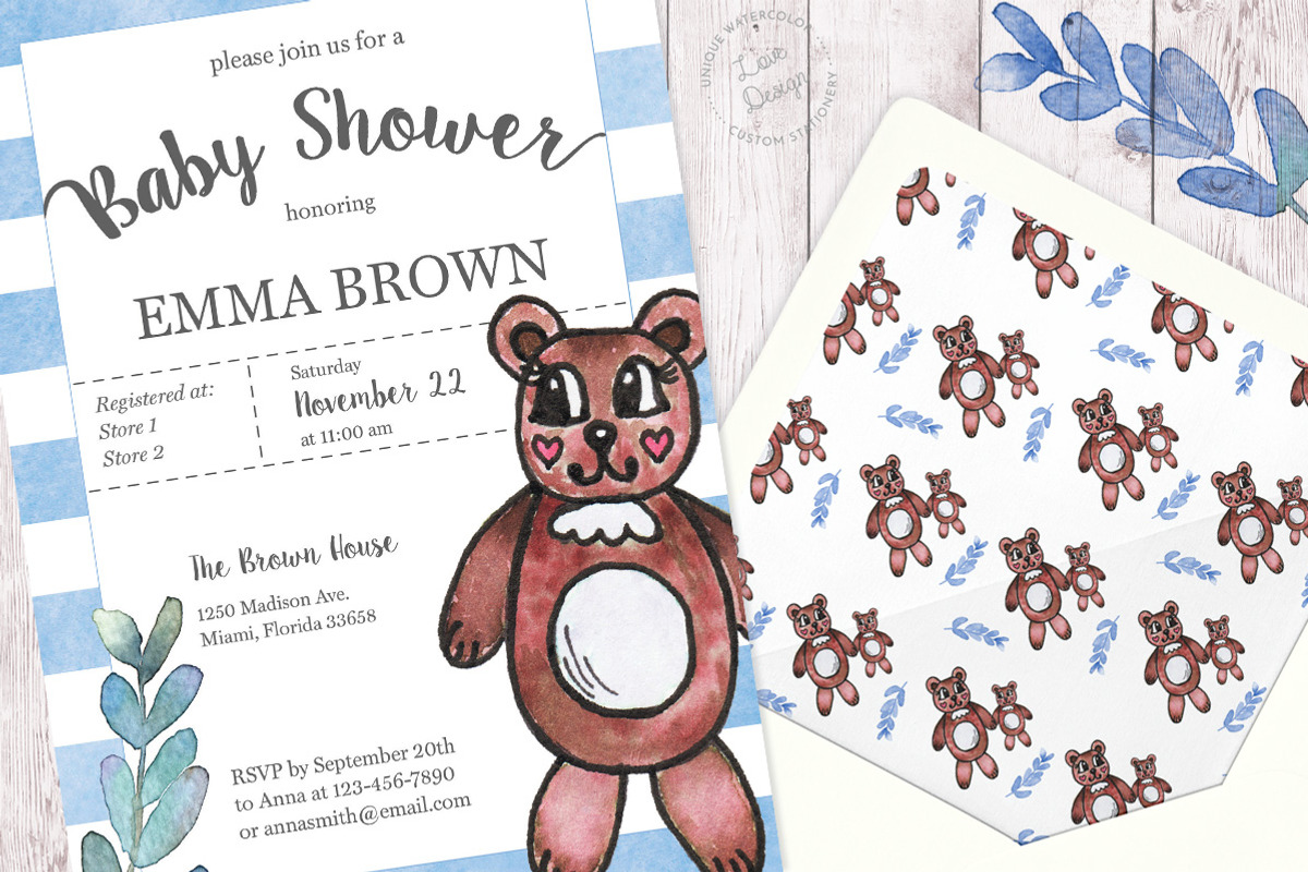 Watercolor Teddy Bear Baby Shower, an Invitation Template by Love Design (Photo 2 of 5)