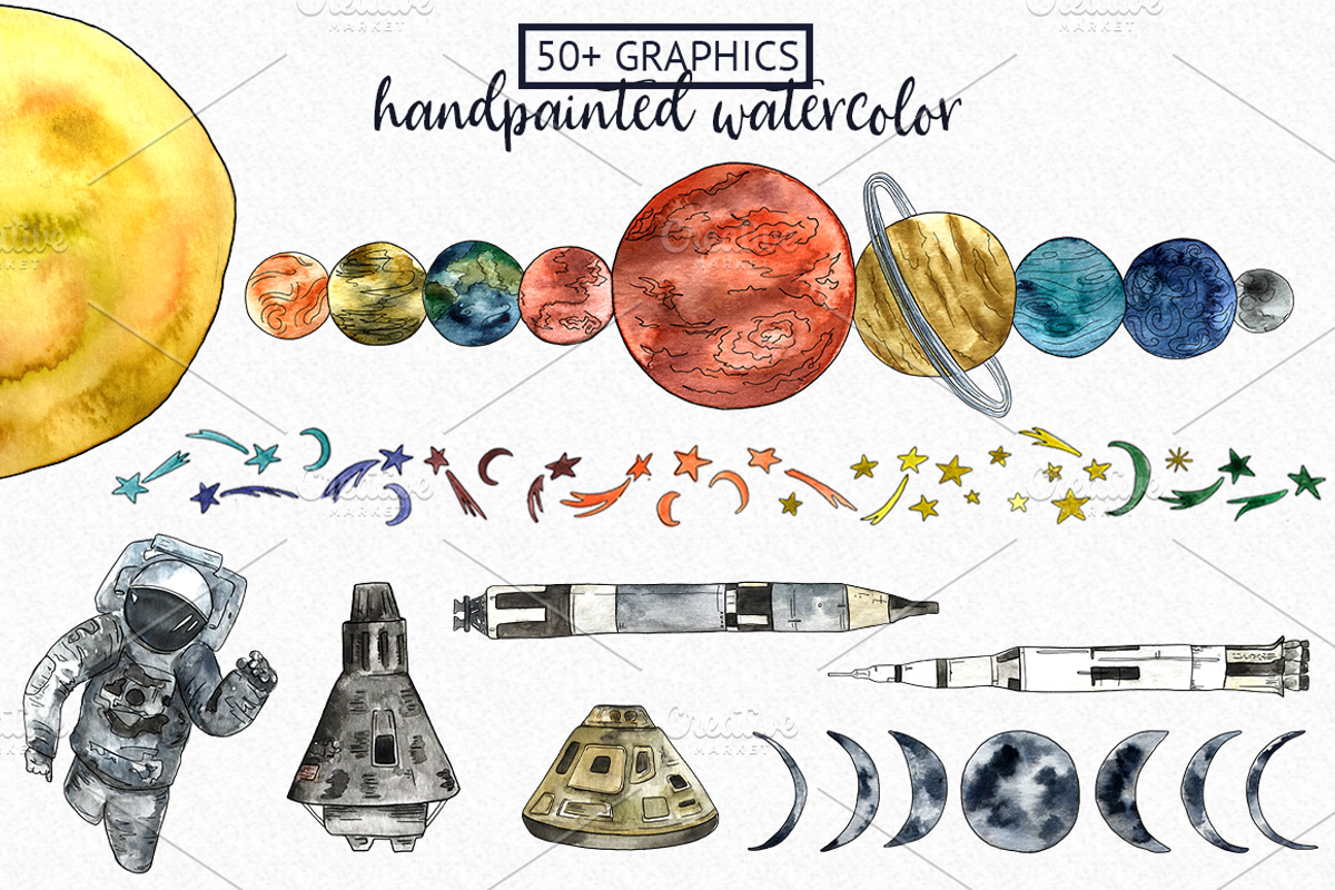 Watercolor Outer Space Toolkit, an Illustration by plaidGecko (Photo 2 of 7)