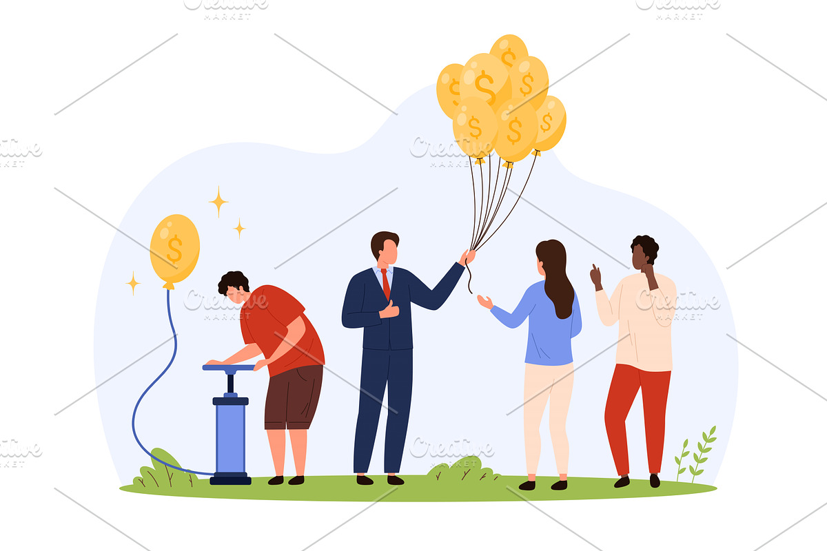 Inflate Money Balloons Financial, a Finance Illustration by Flashvector
