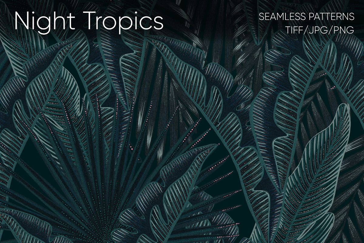 Night Tropics seamless patterns, a Pattern Graphic by ANAKOTO (Photo 1 of 20)