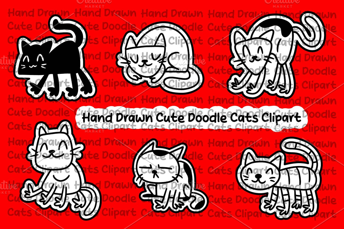 Hand drawn Cute Doodle Cats Clipart, an Animal Illustration by DeShoff Art (Photo 2 of 6)