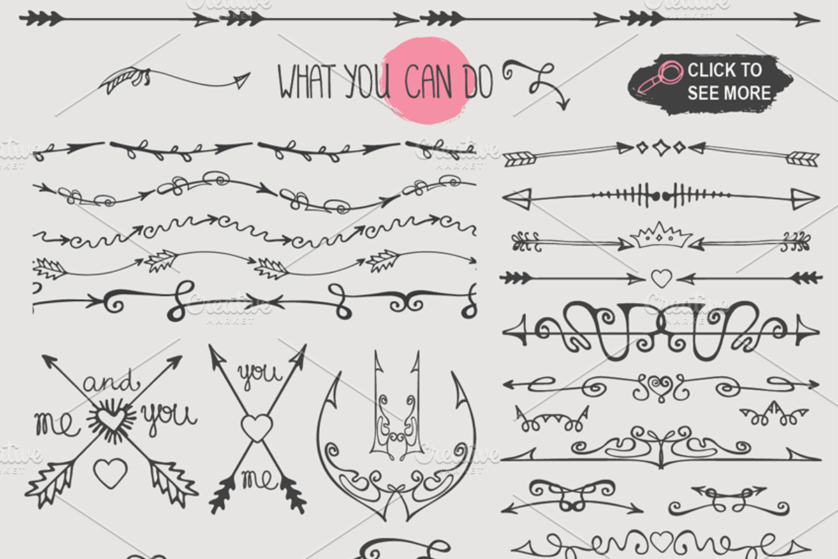 Hand drawn Arrows set.Vector Decor preview 3