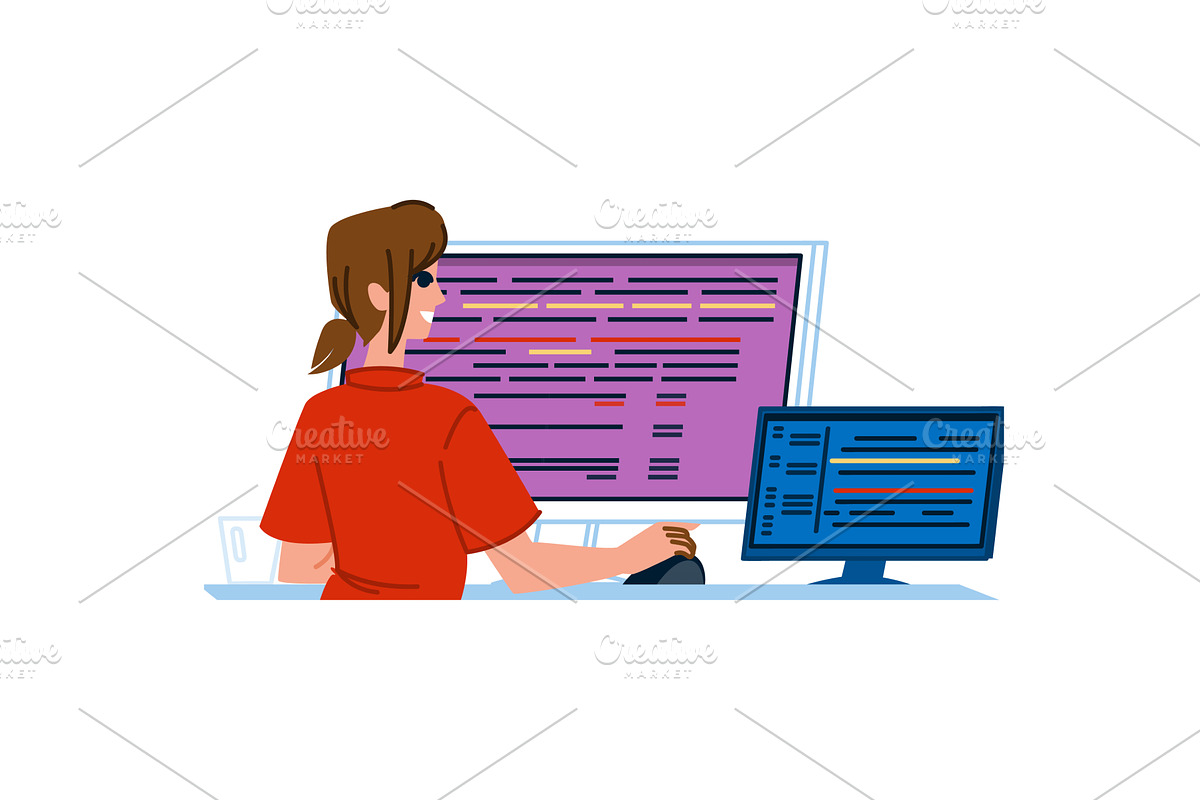 Programmer working with multiple, a Technology Illustration by pikepicture