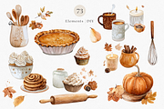 Watercolor Autumn Baking Clipart, a Decorative Illustration by ThaismotaCreativeCo (Thumbnail 3 of 12)