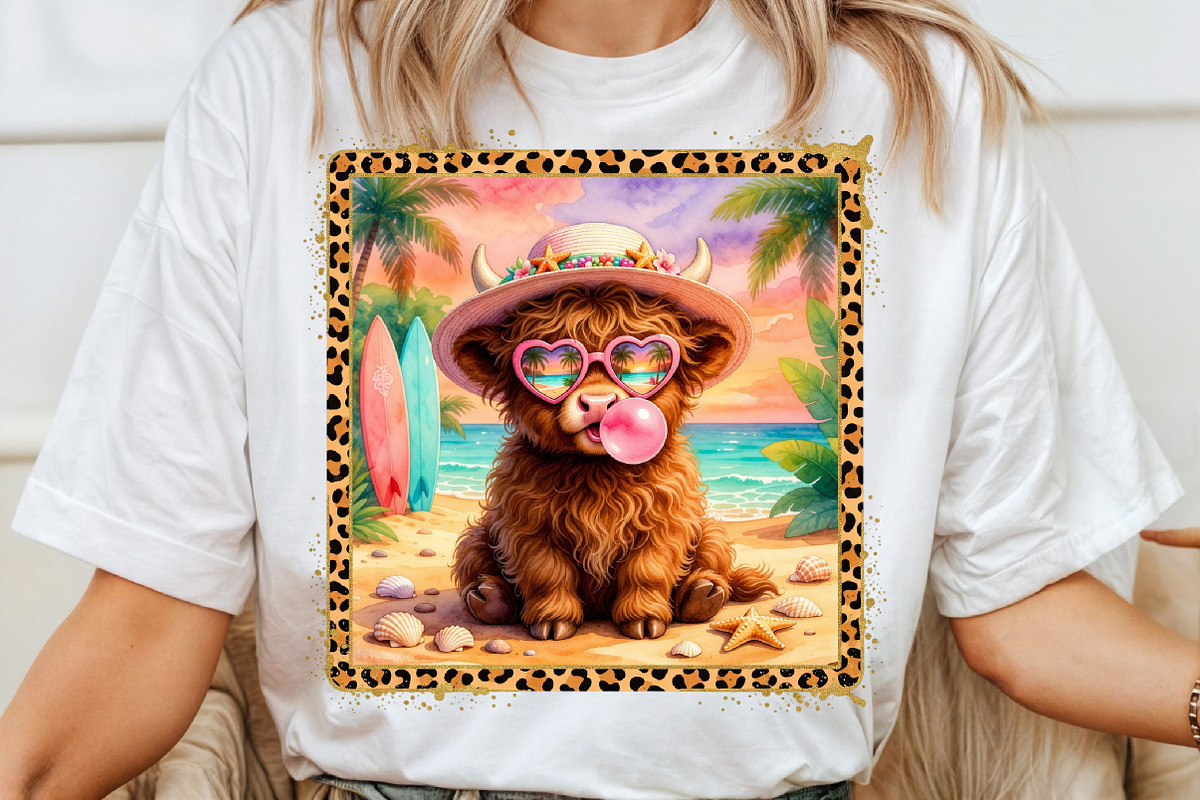 Cute Highland Cow Beach Summer PNG, a Work Illustration by Sublimation Artist (Photo 4 of 9)