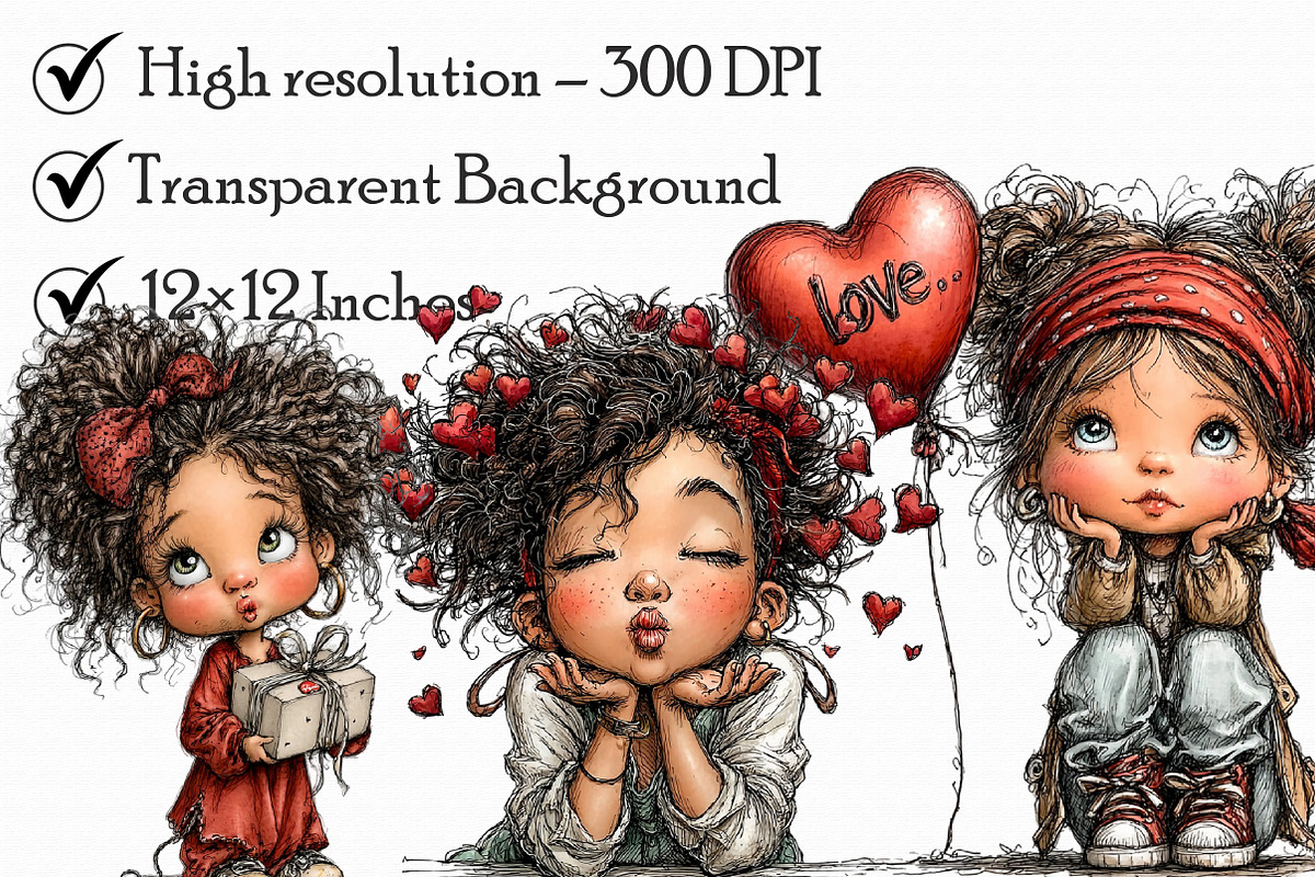 Valentine girl Clipart, an Illustration by Libby Wishes (Photo 3 of 7)