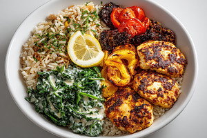 Delicious Grilled Chicken Rice Bowl, a Photo by Pixeness Studio