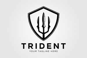 trident poseidon spear badge logo, an Illustration by Rizkaarishandy_shop