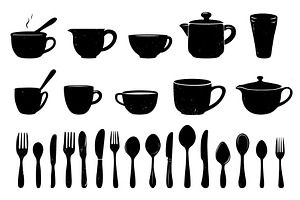 Isolated black spoon knife fork cup, a Food Illustration by Valerie Bodnar