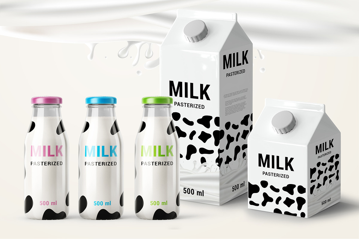 Fresh Milk Glass Bottle Mockup Set, a Product Mockup by PSD Market (Photo 1 of 20)