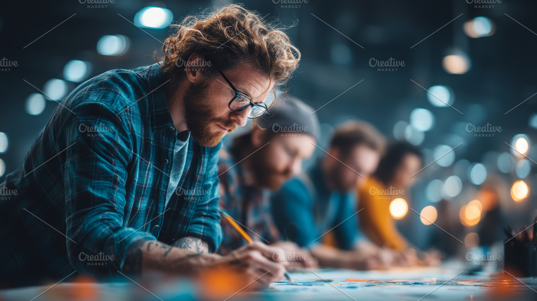 Men collaborating on creative artwork in a studio environment, a Person Photo by AS photostudio