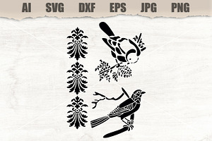 Stencil Birds on a branch, an Animal Illustration by MARYCRAFTIRIA