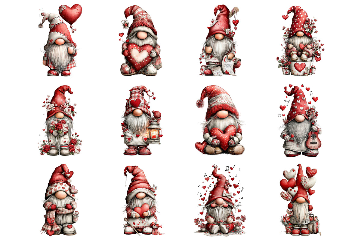 Whimsical Valentine Gnome Clipart, an Illustration by Design Market (Photo 3 of 3)