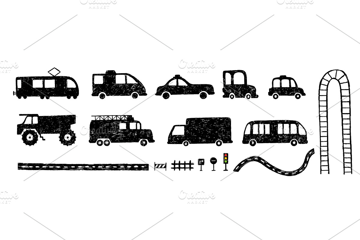 Pencil drawing road elements. Hand, a Transportation Illustration by Valerie Bodnar