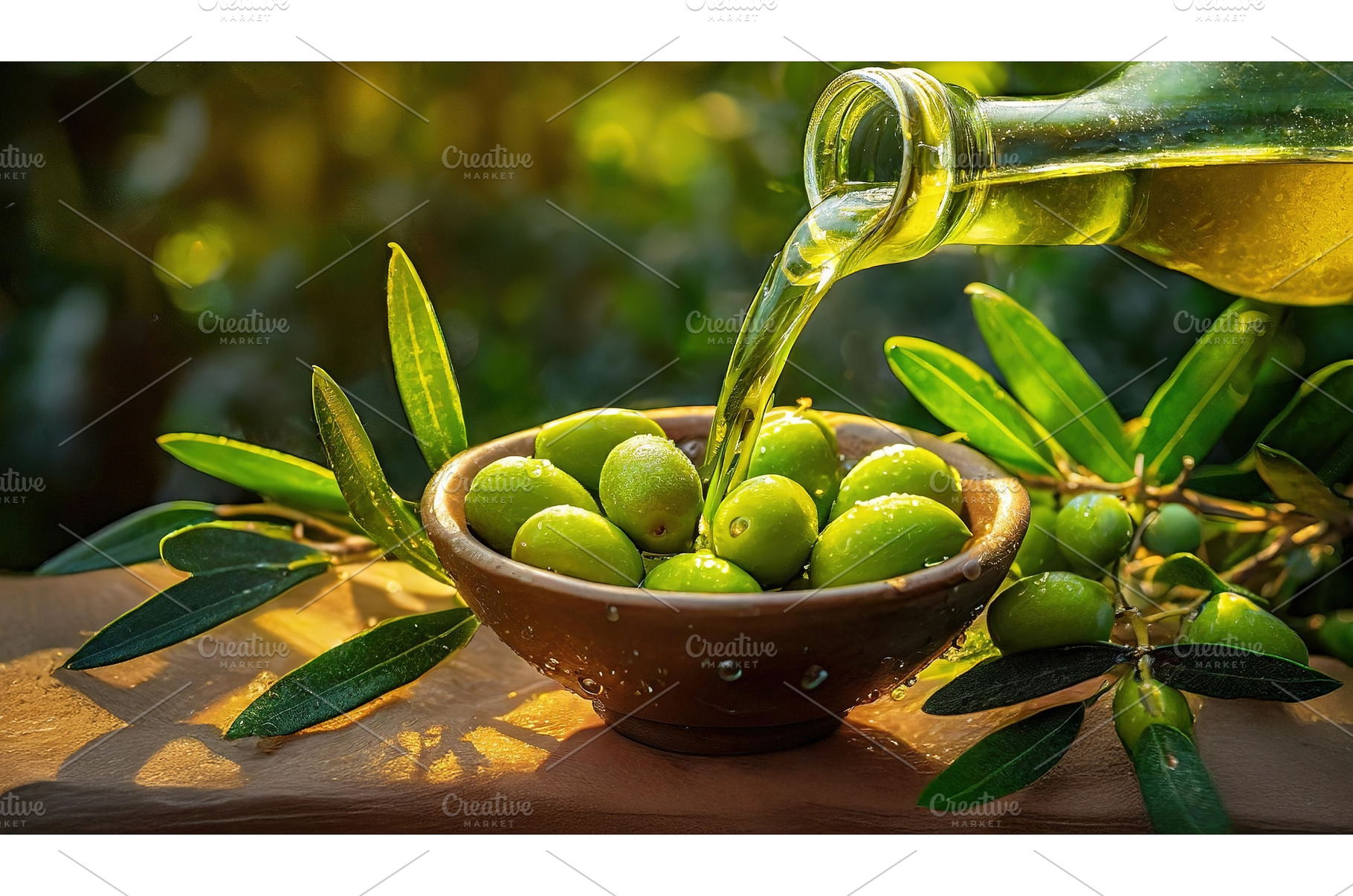 A rustic scene of fresh green olives, a Food & Drink Photo by Igor Tichonow
