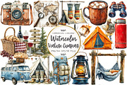 Vintage Camping Watercolor Clipart, an Illustration by OK Design (Thumbnail 1 of 5)