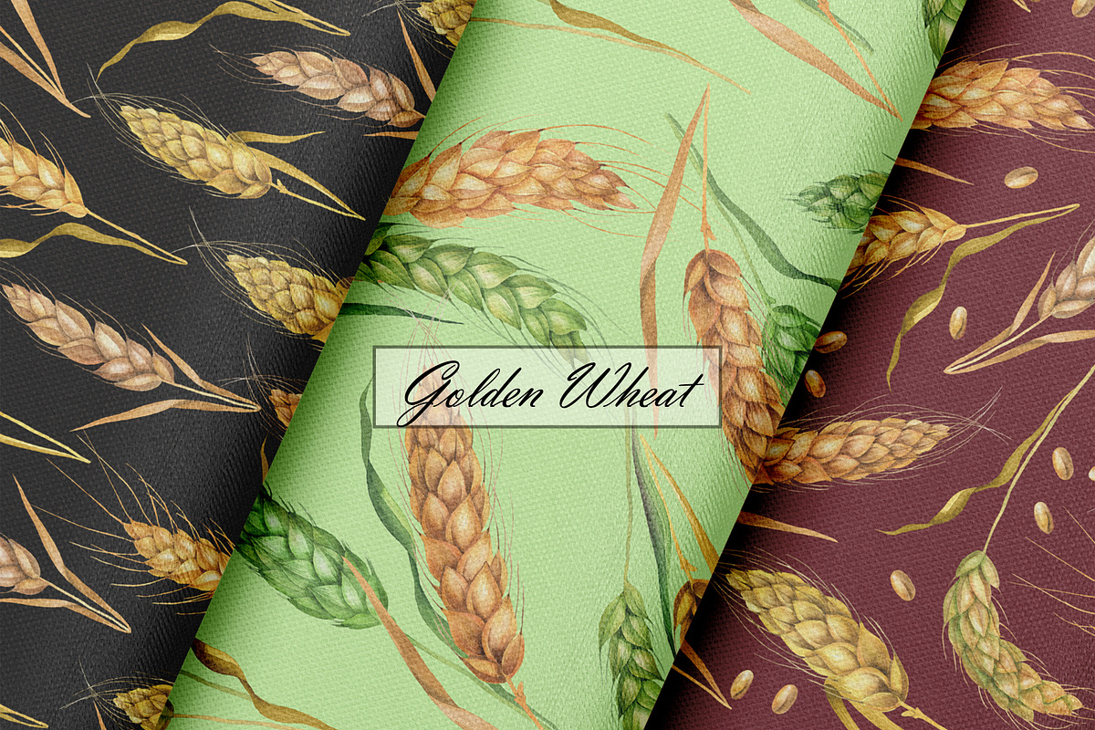 Watercolor Wheat Seamless Patterns, an Illustration by OlDm_Shop (Photo 5 of 10)