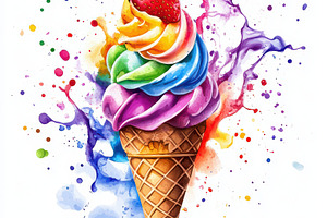 Ice cream cone with Strawberry and r, a Food & Drink Photo by Pixeness Studio