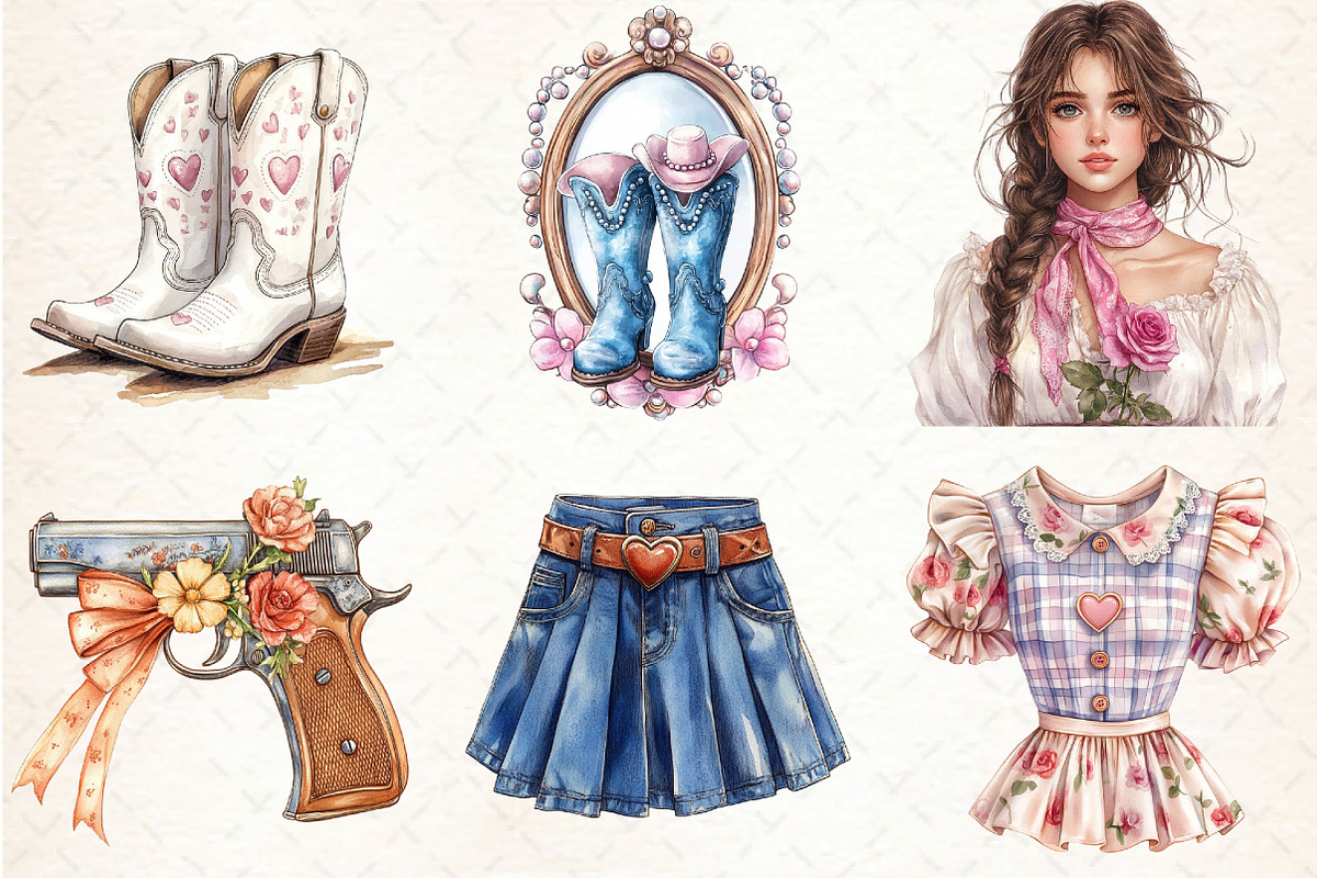 Watercolor Cowgirl Party Clipart PNG, an Illustration by Libby Wishes (Photo 6 of 6)
