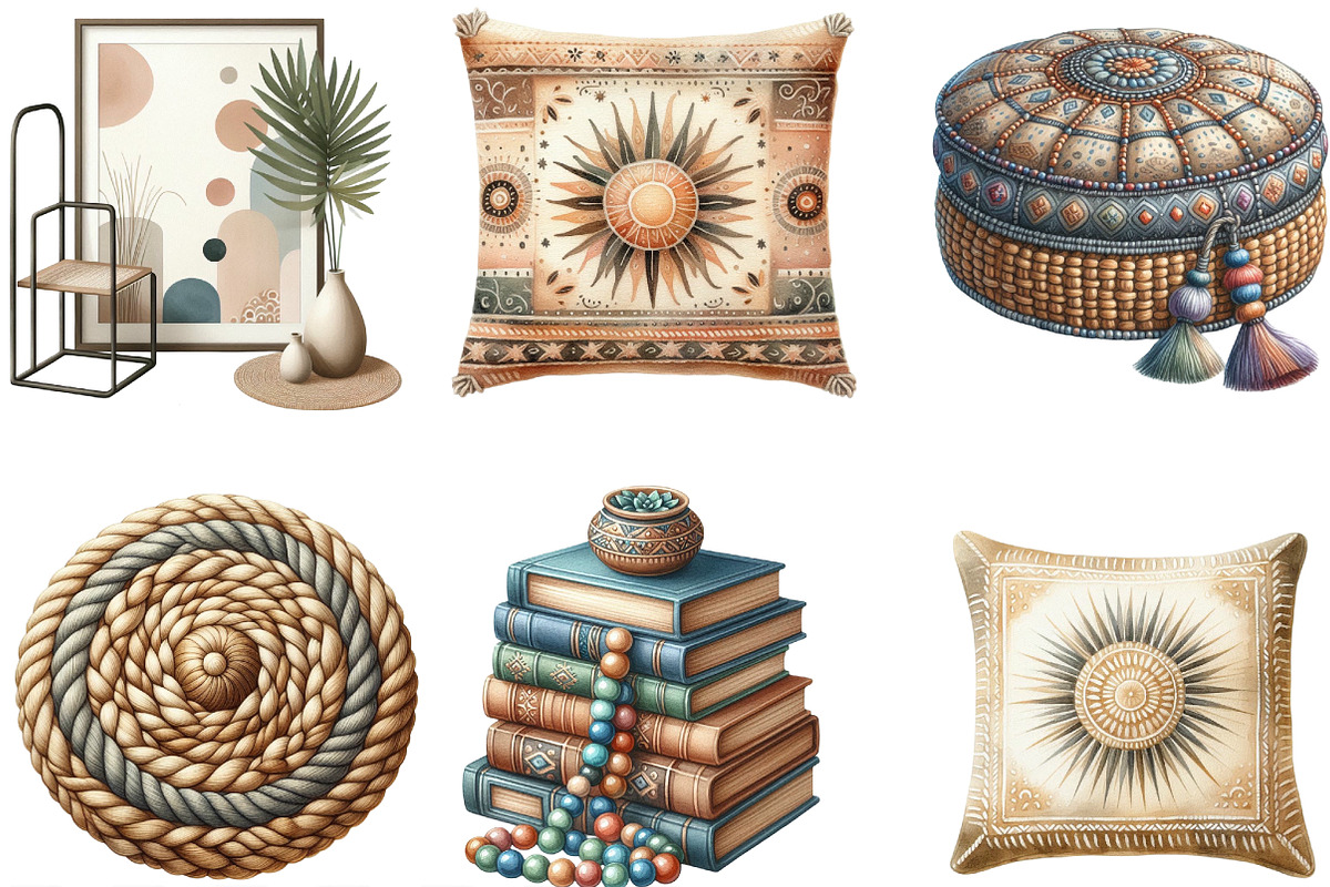 Watercolor Boho Interior Clipart, an Illustration by Designking (Photo 3 of 4)