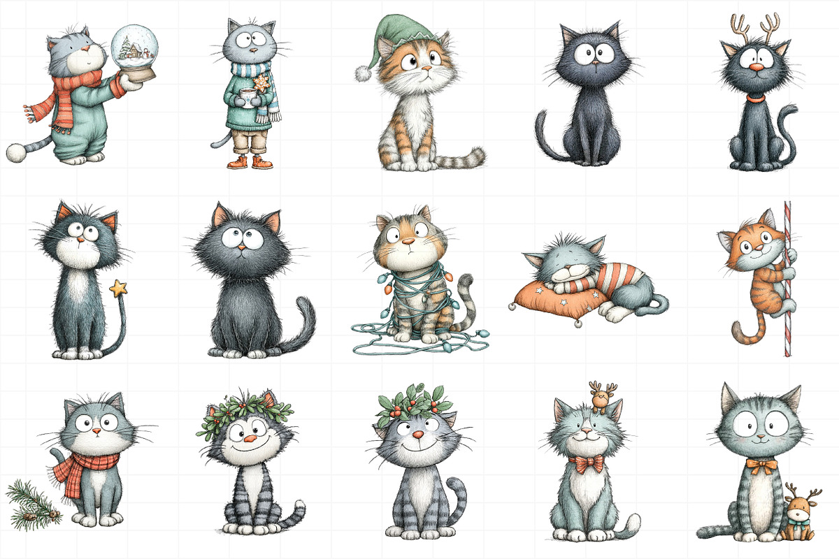 Watercolor Christmas Cat Clipart, an Illustration by Daily.Designs (Photo 4 of 5)