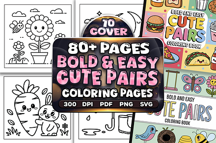 Bold Easy Cute Pairs Coloring Pages, an Object Illustration by Craftsbeefy