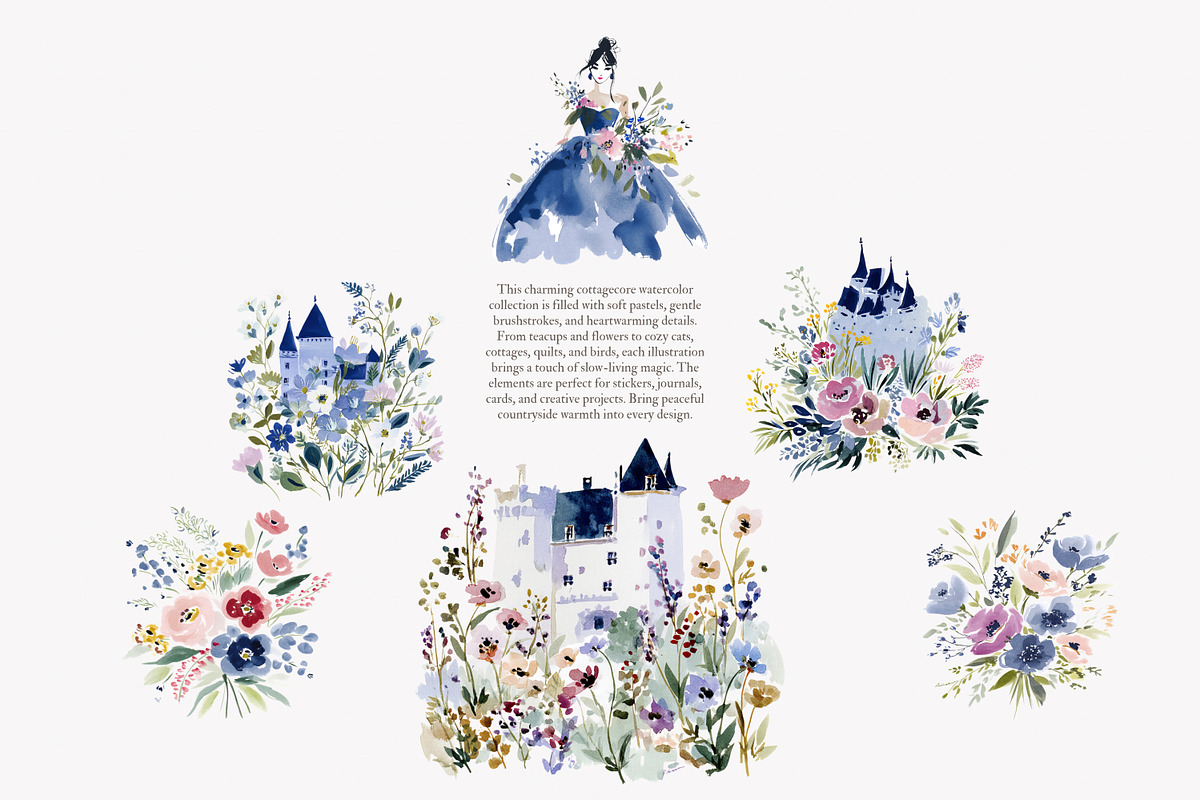 whimsical watercolor castle clipart, a Decorative Illustration by Patishop Art (Photo 9 of 10)