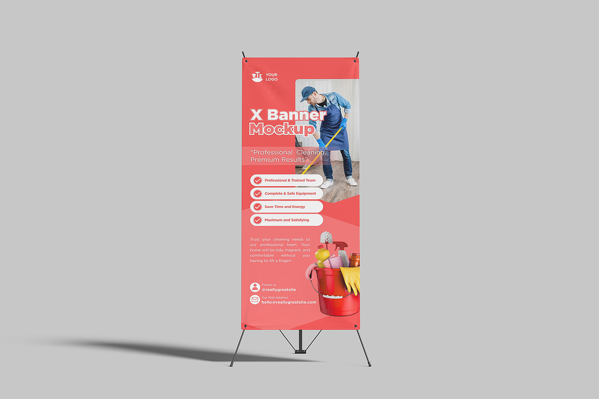 X Stand Banner Mockup, an Advertising Mockup by graphictime (Photo 2 of 12)