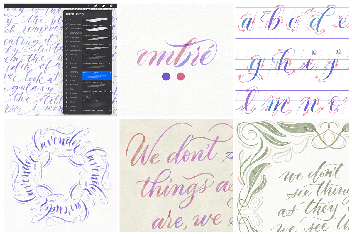 Watercolor Script Procreate Brushes, a Brush Add-On by Molly Suber Thorpe (Photo 3 of 13)