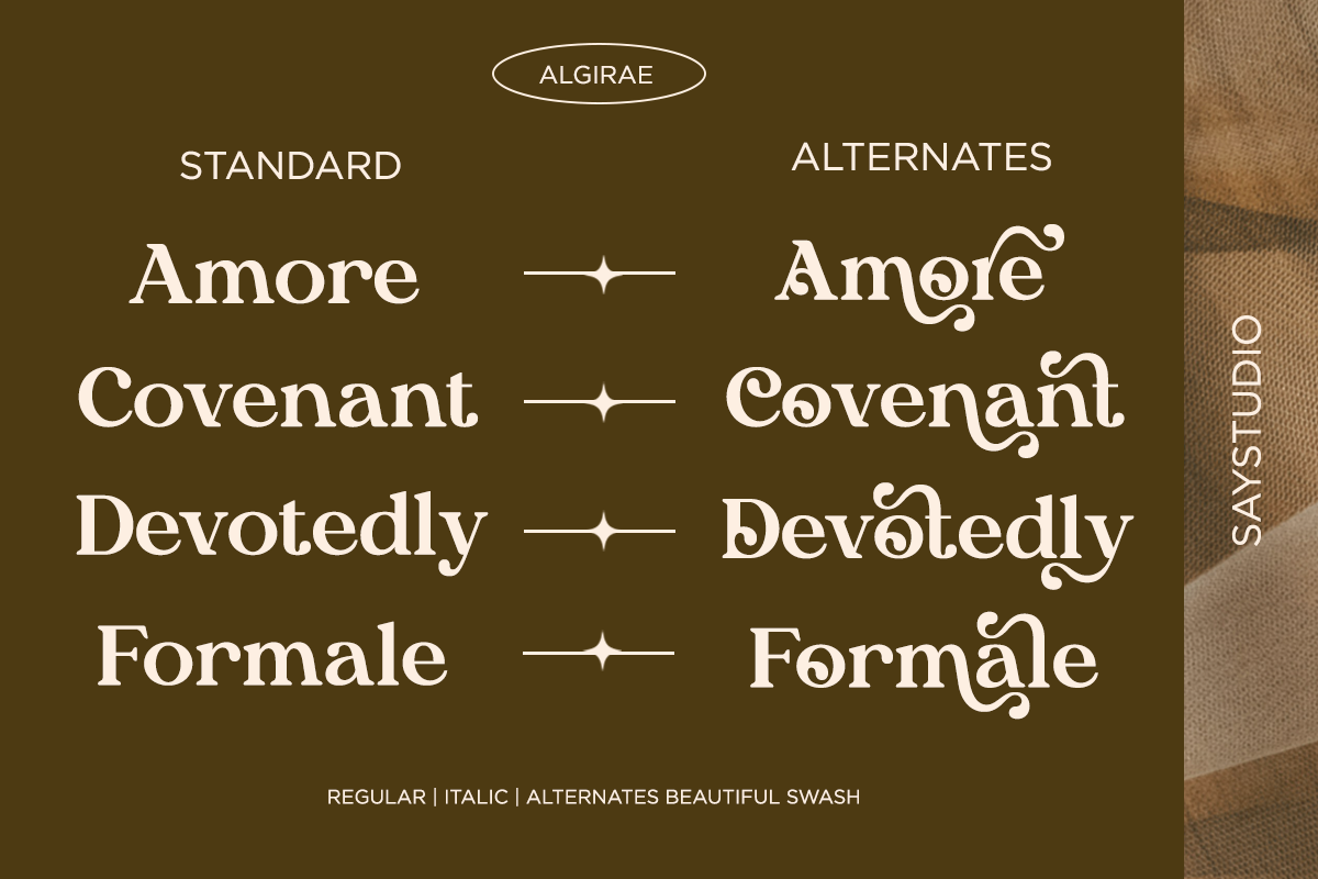 Algirae - Modern Ornamental Serif, a Serif Font by Say Studio (Photo 10 of 10)