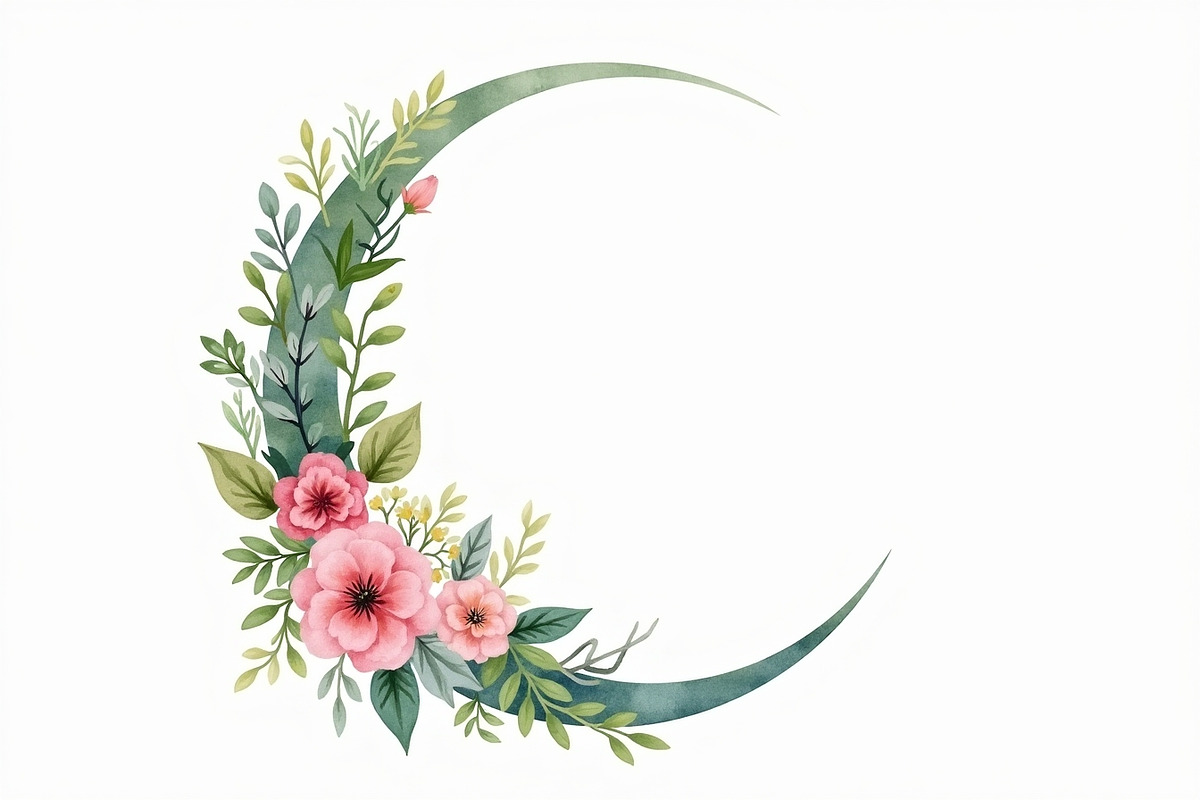 Floral Crescent Moon Watercolor Clip, a Graphic by Gaye Art (Photo 3 of 17)