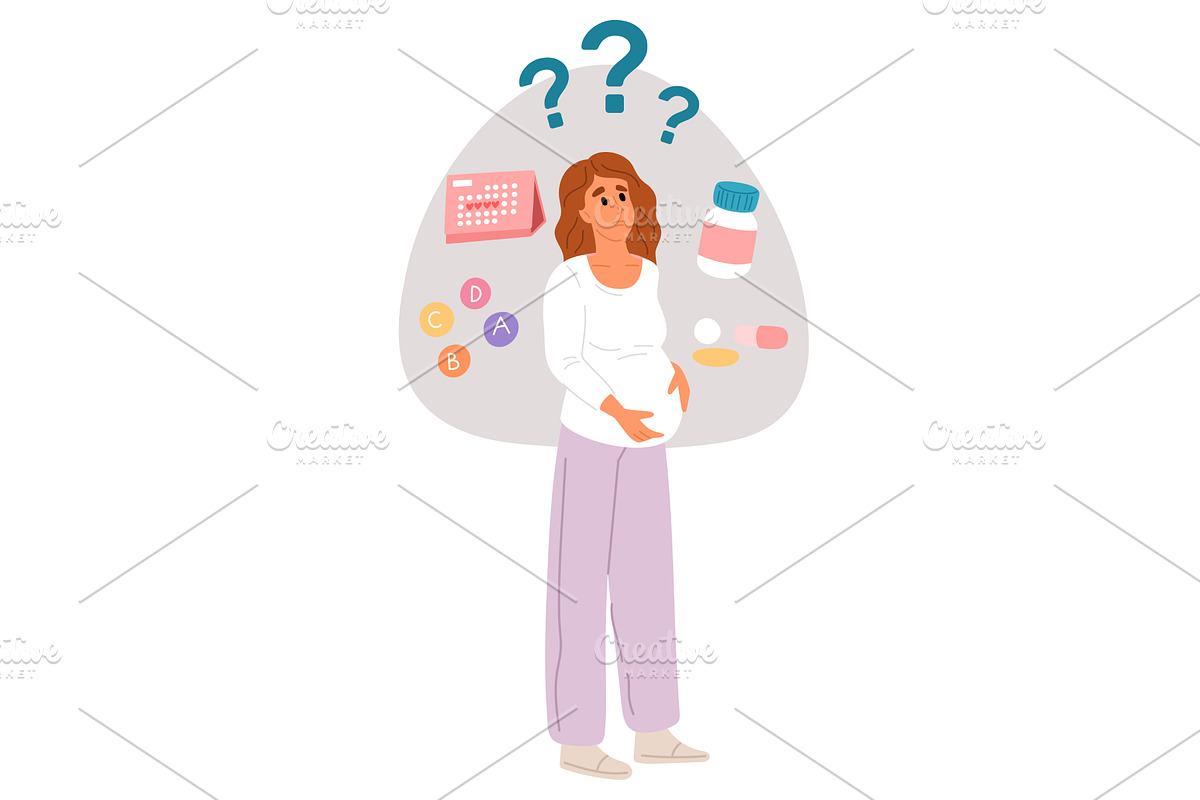 Young pregnant woman is worried and, a Healthcare Illustration by Vectorbuum