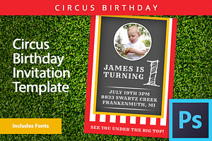 Circus Theme Invitation PSD Template