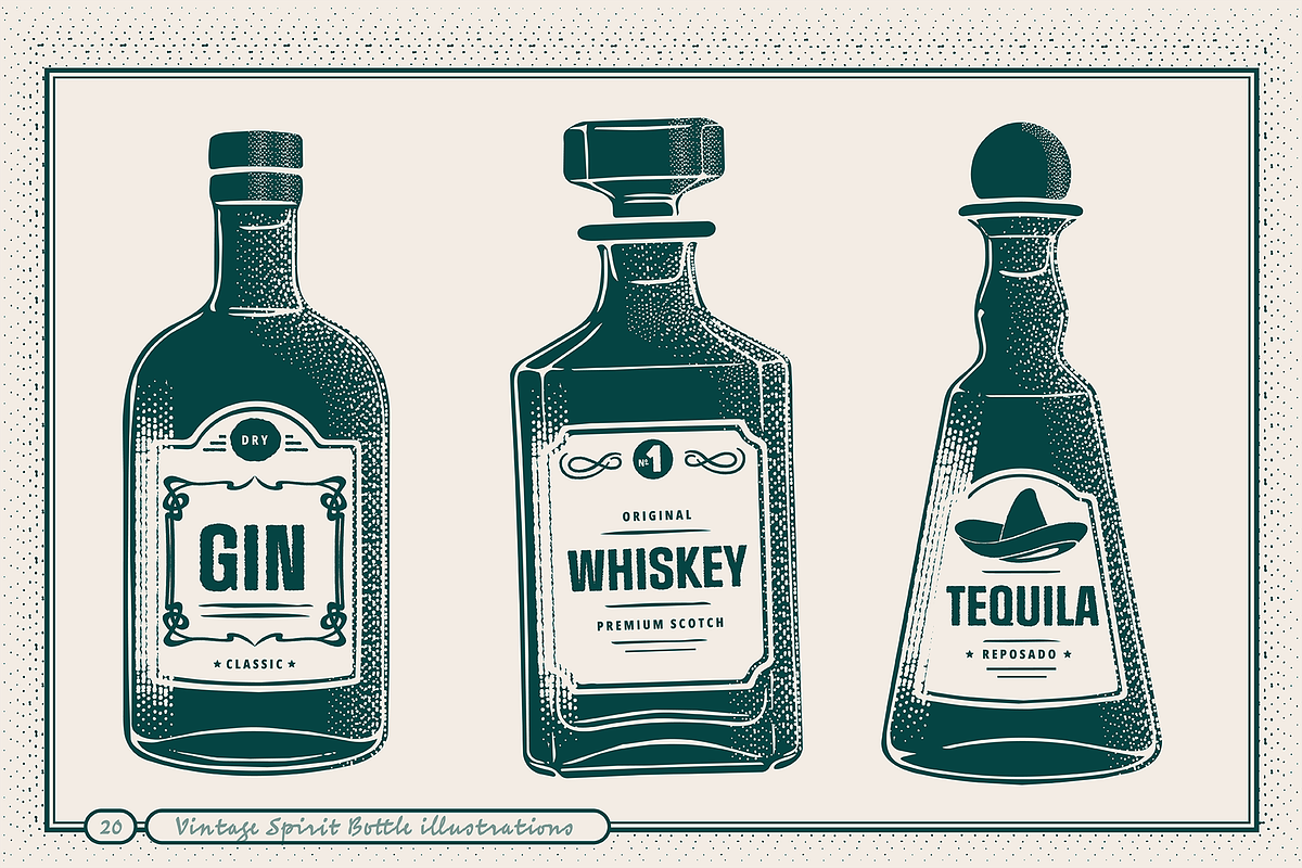 Vintage Spirit Bottle Illustrations, a Food Illustration by TheFoodAtlas (Photo 2 of 9)