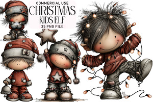 Watercolor Christmas Kids Elf Clipar, an Illustration by Daily.Designs