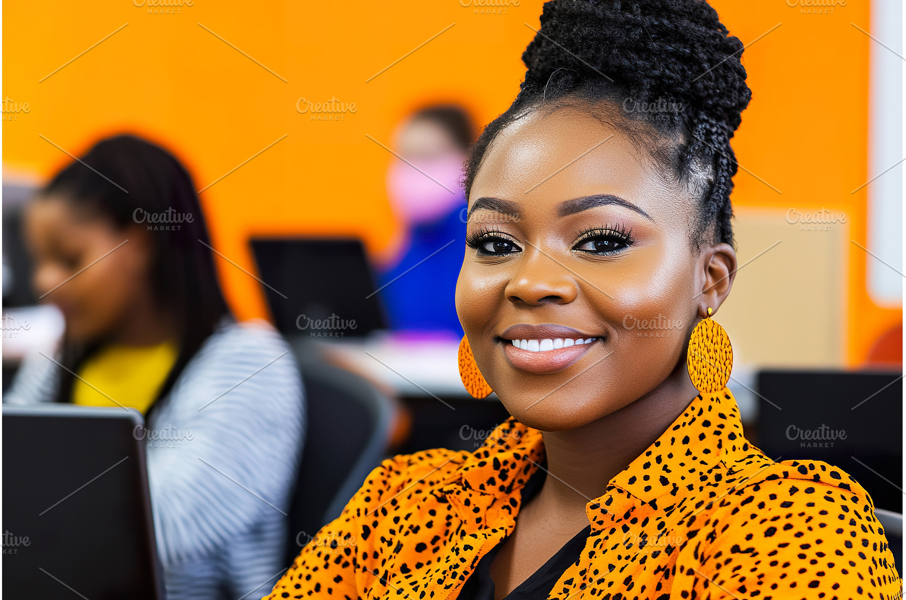 Cheerful African Woman Smiles While, a Person Photo by Lermont51