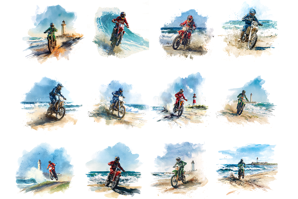 Watercolor Beach Motocross Clipart, a Decorative Illustration by stickermadness (Photo 2 of 5)