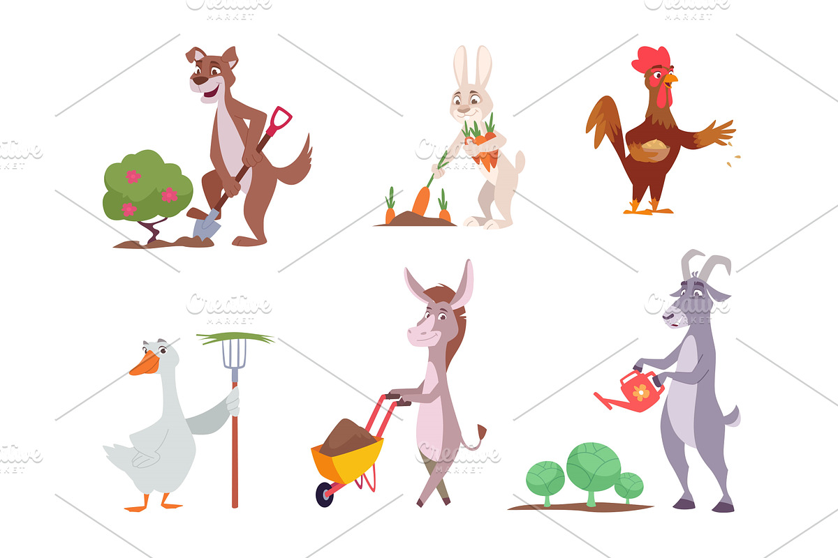 Animals gardening. Funny cartoon, an Animal Illustration by Onyx
