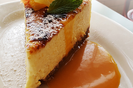 Cheesecake slice with mango sorbet, a Food & Drink Photo by OF Media