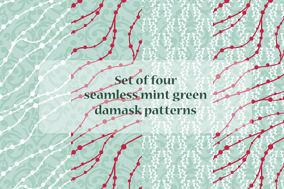 Seamless Mint Green Damask Patterns