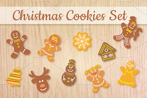 Christmas Cookies Flat Icons Set