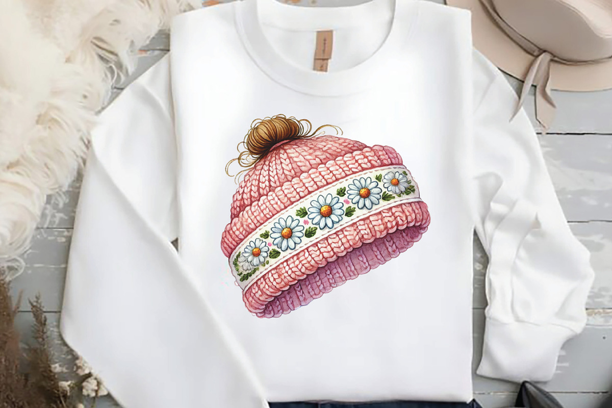 Pink Knitted Hat With Daisies Png, an Illustration by DreamCafeArt (Photo 4 of 6)