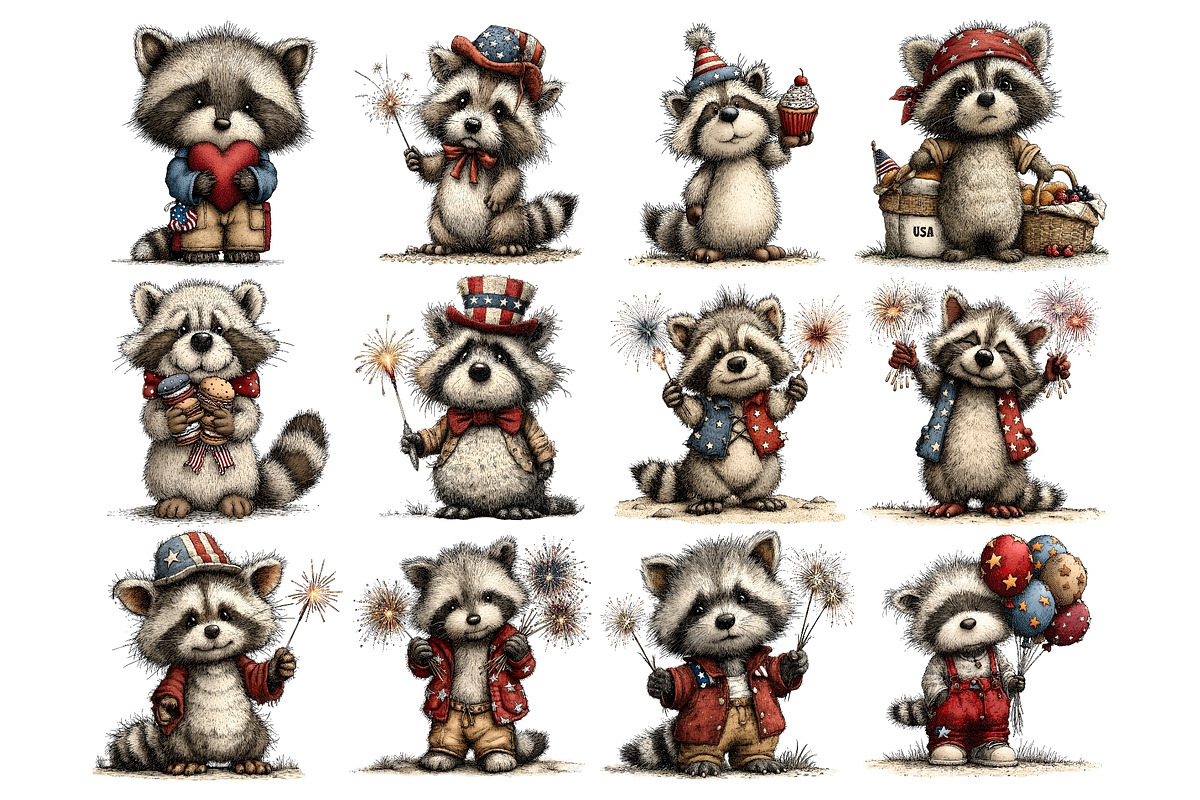 Patriotic Raccoon Watercolor Clipart, a Seasonal Illustration by Nicolle's Colorful Art (Photo 2 of 4)
