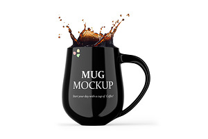 Glossy Mug W/ Coffee Splash Mockup